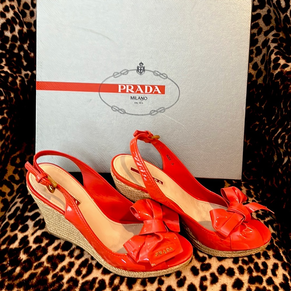 PRADA Calzature Donna Vernice 9 espadrille wedges DISCOUNTED
